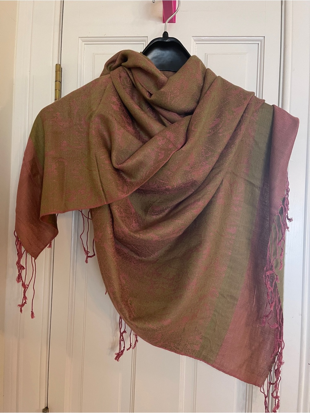 pashmina Olive Green and Rose Pink Paisley Wrap